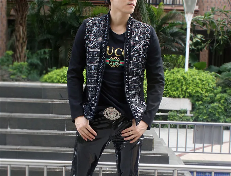 100%real luxury mens black beading sewing jacket club/stage performance/studio/Asia size/this is only jacket