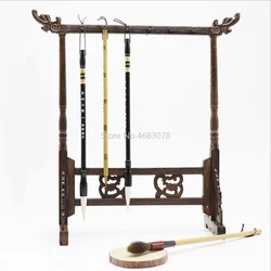 Soporte de cepillo de ala de pollo chino tradicional, soporte de pluma de caligrafía, soporte de cepillo de madera, montaje colgante, soporte de pluma, 12 ganchos