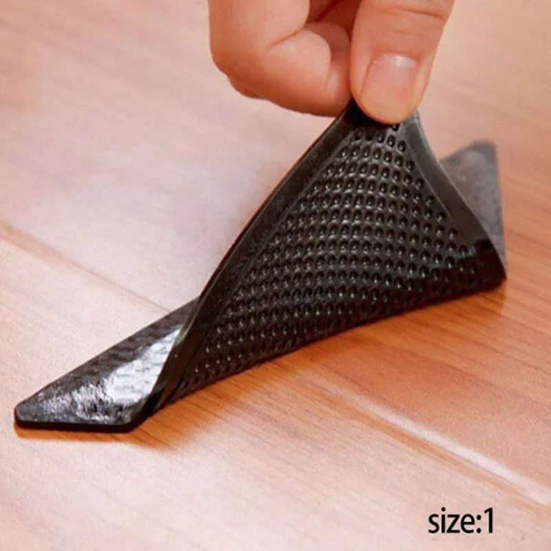 4 pcs Eco-friendly Reusable Rug Grippers Pads Washable Silicone Non Slip Grip Corners Bathroom Kitchen Floor Carpet Mat Gripper