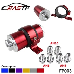 RASTP-High Flow Aluminum 58MM Fuel Filter 30 Micron Element With Fittings AN6 AN8 AN10 Adaptor+Bracket RS-FP003