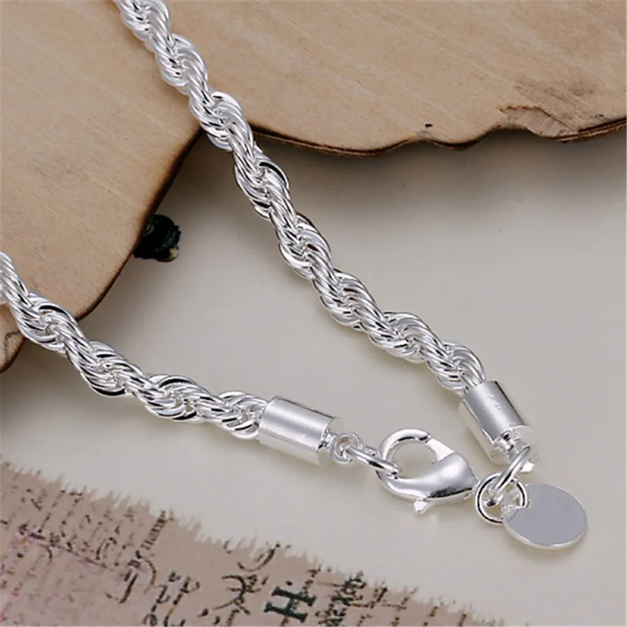 Beautiful fashion Elegant silver colorWOMEN hot sale 4MM Rope Lovely Bracelet letter chain Good quality Gorgeous jewelry H207