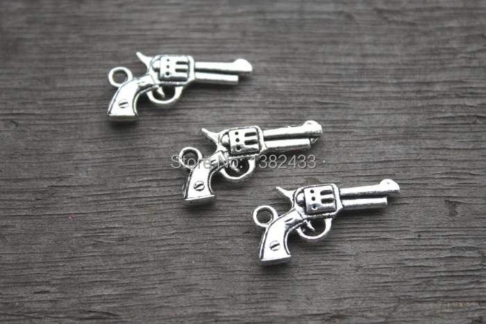 25pcs--Gun Charms,Antique silver handguns Pistols Guns Charms Pendants 19x14mm