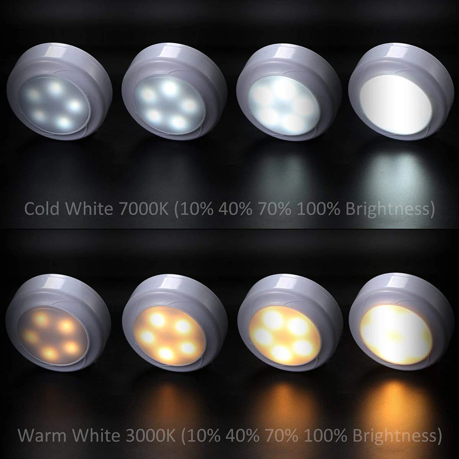 Dimmable Touch Sensor LED Under Cabinets lights Warm white+White Double Color LED Puck Lights Close Wardrobe Kitchen Night Light