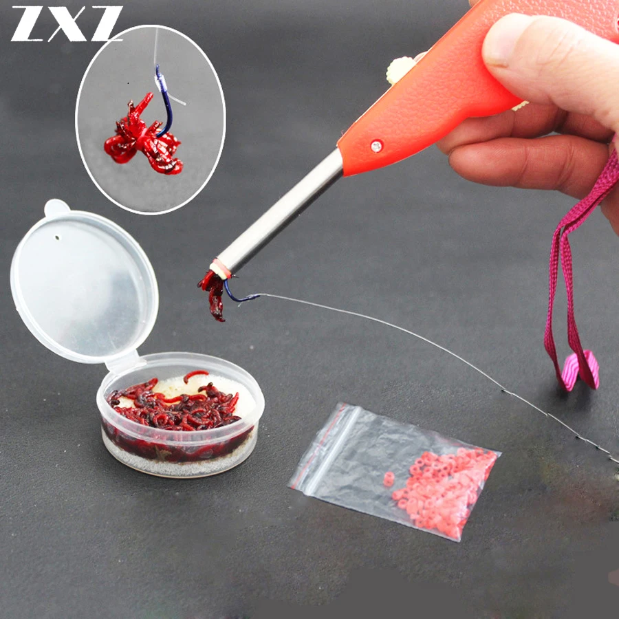 

Quickly Automatic Red Worm Bait Clip Bander Stainless Steel Fishing Tool Terminal Tackle Set Lures Pick Up Tool with Rubber Band