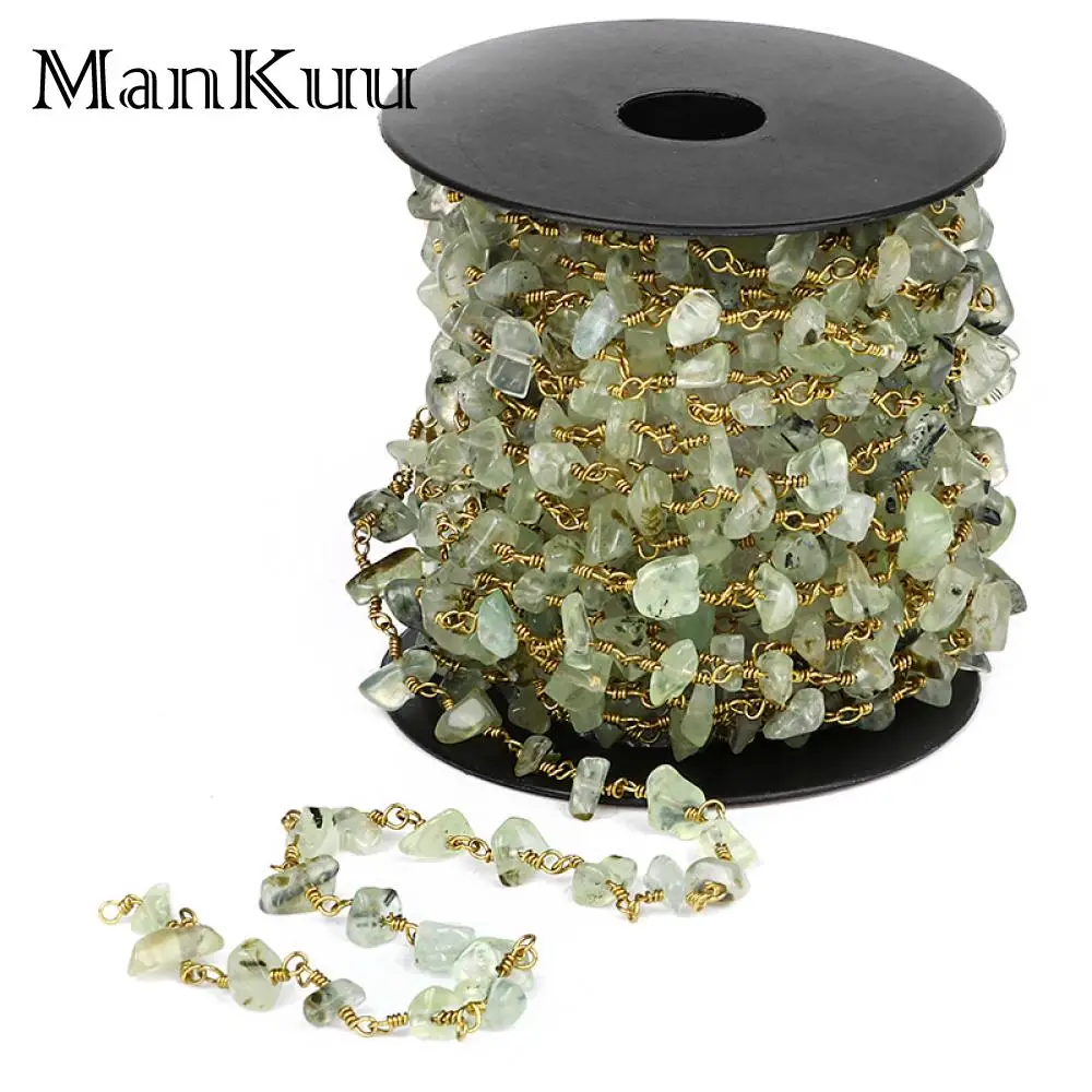 Mankuu 5-10mm Natural Prehnite Chips Beads Gold Plating High Quality Brass Copper Chain For DIY Jewelry Making 5 Meters/Lot