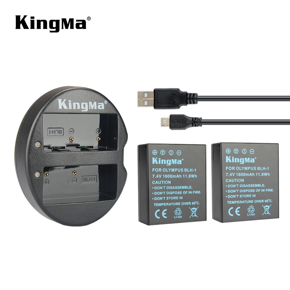 

KingMa 2Pcs 1600mAh BLH-1 BLH1 BLH 1 Replacement Battery and Dual Micro USB Charger for Olympus E-M1 Mark II Camera