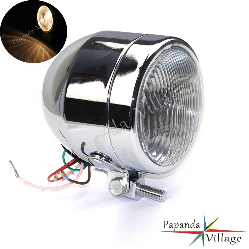 Emark Motorcycle Chrome Retro 12V Headlight Dirt Bikes Headlamp For Cafe Racer Bobber Chopper DR RM 250 CB600 KLX450 KLX250