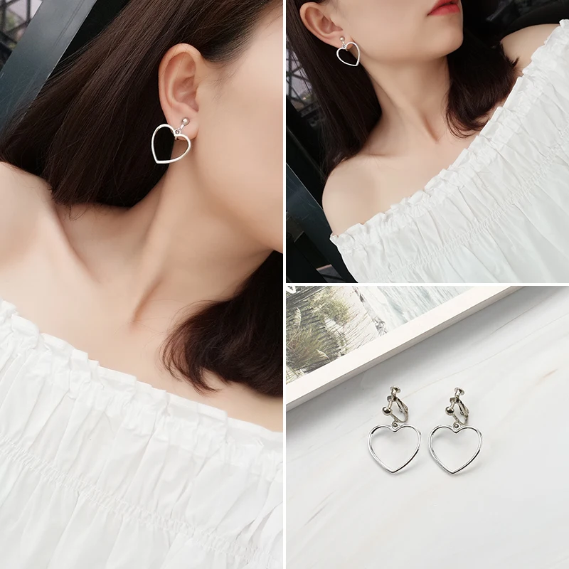 GRACE JUN Korea Style Clip on Earrings Without Pierced for Women Charm Long Star Fan Circle Geometric Tassel Screw Cuff Earrings