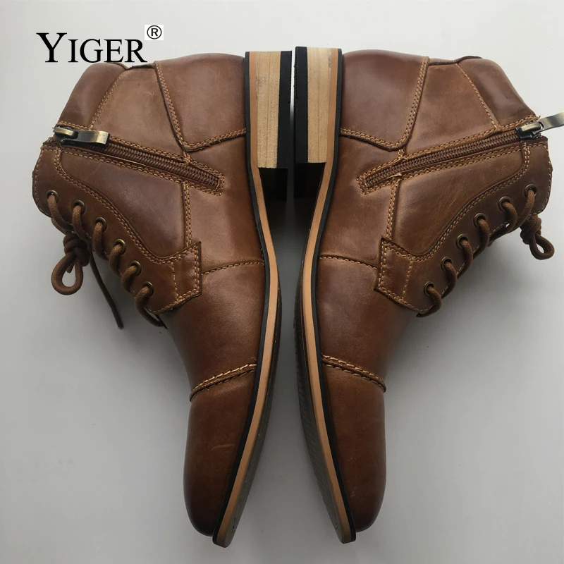 YIGER New Men Ankle Boots Genuine Leather boots Chelsea Boots Big Size high-top Casual Boots  Male Basic boots Autumn Winter