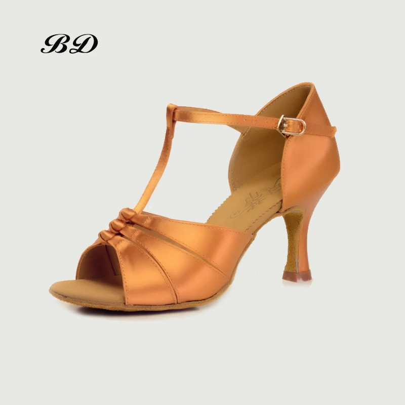 BD 2303-zapatos de baile latino para mujer, Sandalias de tacón alto de 7,5 CM, plantilla sudorosa, con nudo duradero