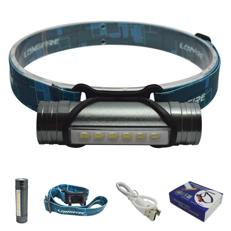 800 Lumens 6* COB LED Headlamp USB Rechargeable Headlight Led Head Flashlight 3-Mode Head Lamp Torch Built-in 2200mAh Battery