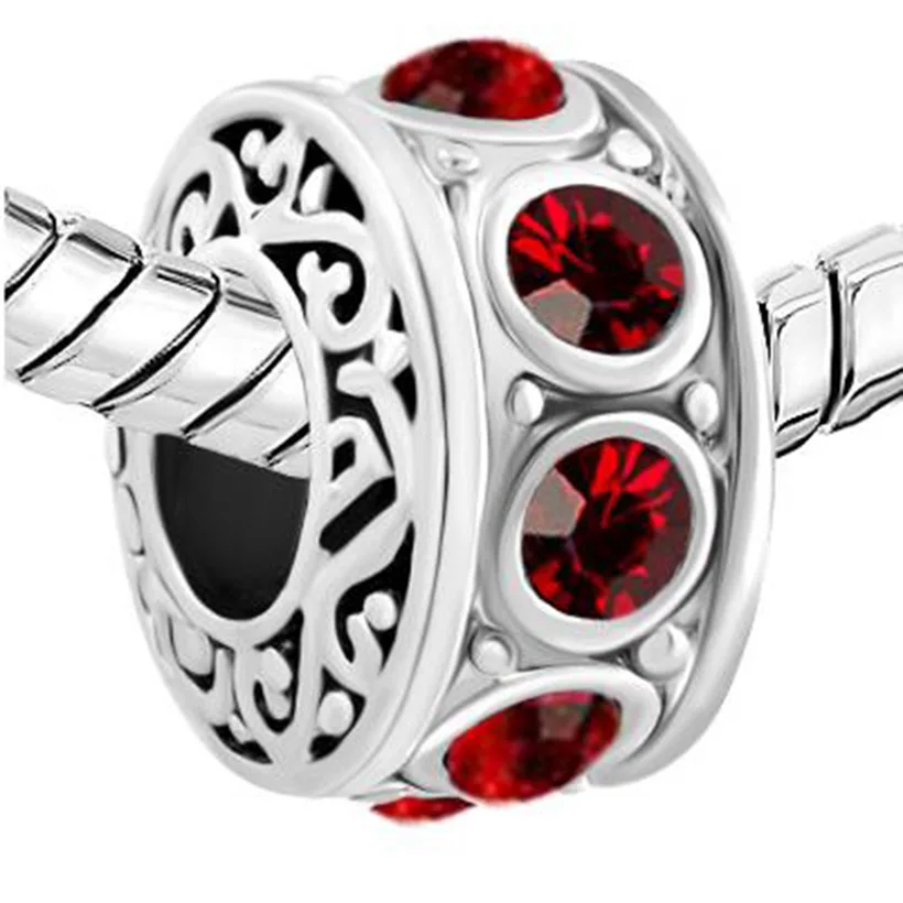 Fit Pandora Necklace Bracelets Red Birthstone Filigree Charm Bracelet Spacerss Beads forJewelry Making