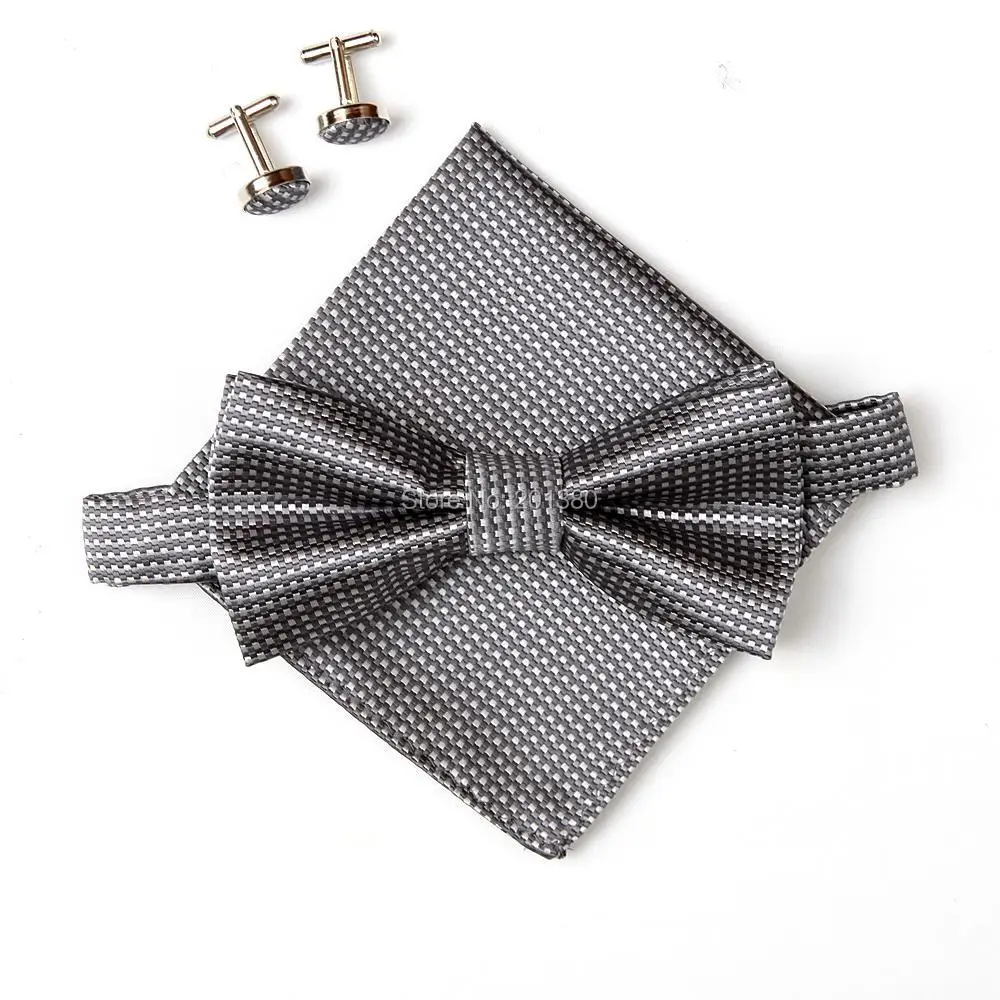 2019 thời trang grip bow tie sets cho nam giới tiếng trẻ con khuy măng sét bướm Pocket khăn 10 màu sắc