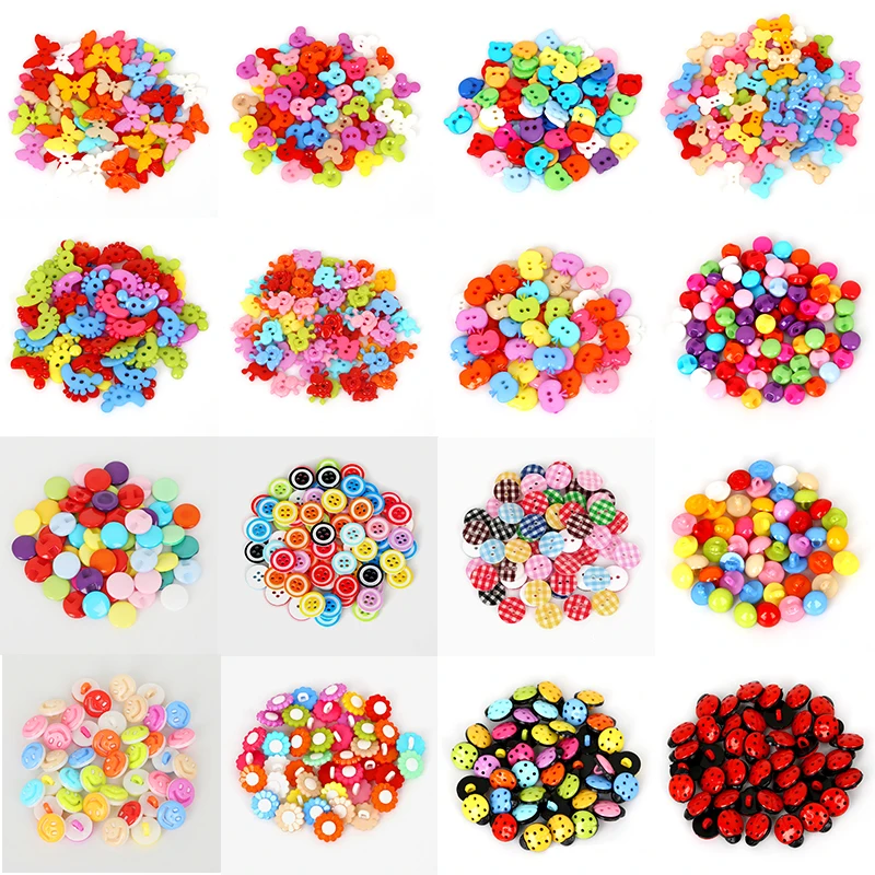 Mixed Color Mix Shape Small Plastic Buttons Round Flower Ladybird Butterfly Cartoon Button DIY Craft Sewing Garment Accessories