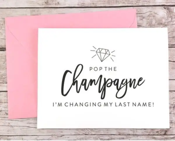 Personalize Pop the Champagne I'm Changing My Last Name Will You Be My Bridesmaid, Maid of Honor, Bridesman Proposal cards