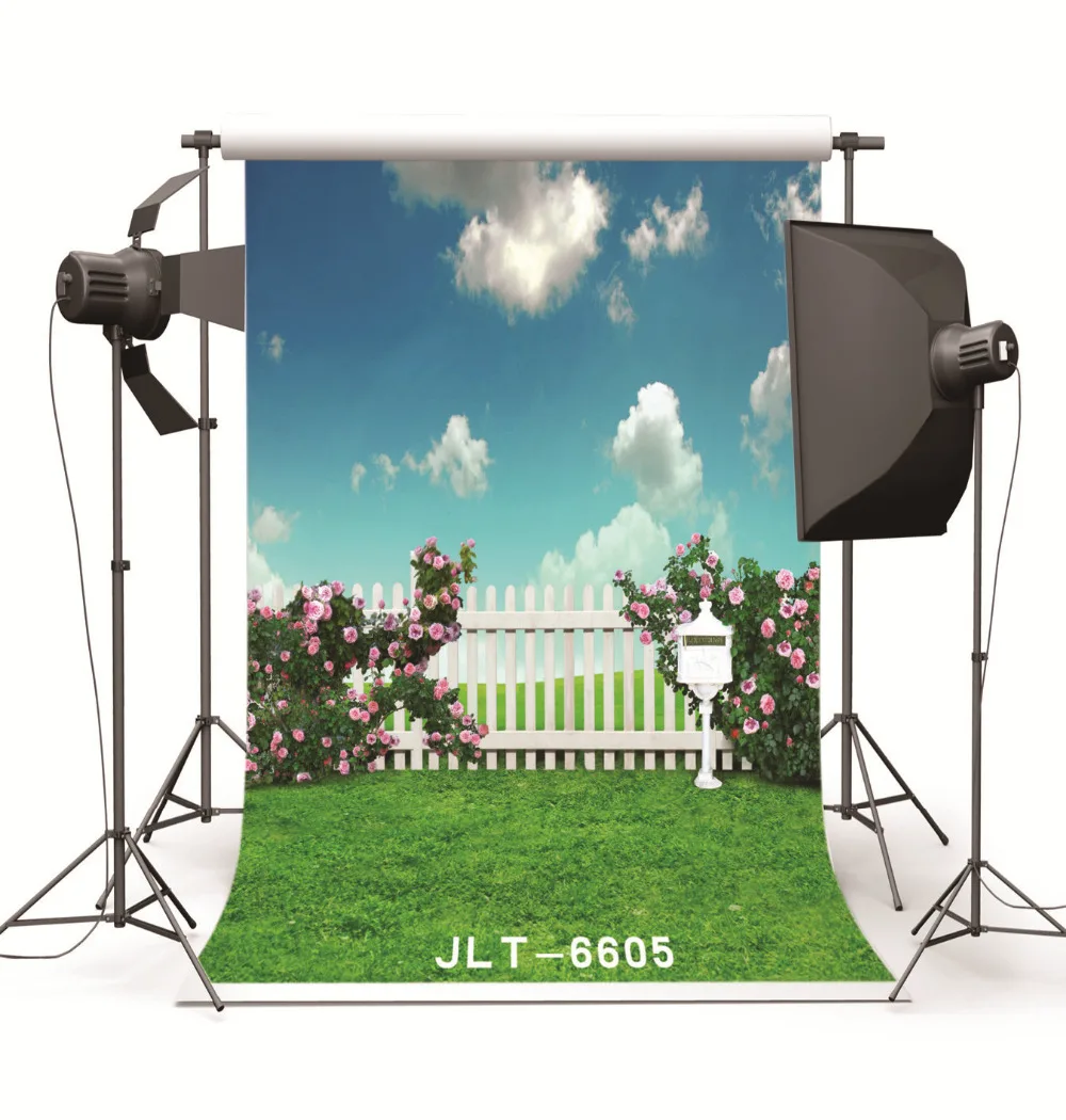 

Spring Grassland White Fence Photography Background fotografia Computer Printed Children Photography Backdrops for Photo Studio