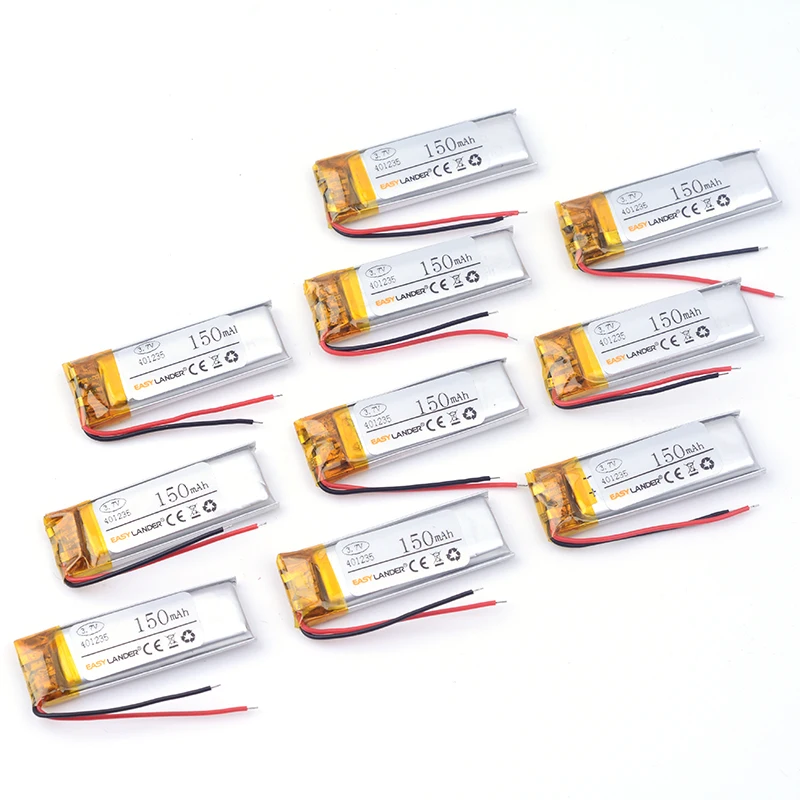 10pcs/Lot  401235 3.7V 150mAh Polymer Li-ion Battery For bluetooth headset Bracelet Wrist Watch pen  PSP PDA MP3 MP4 041235