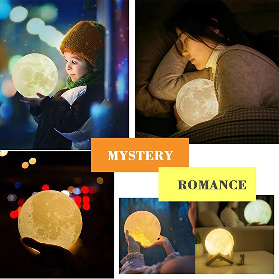 LED Night Light 3D Print Moon Lamp Rechargeable Color Change 3D Touch Moon Lamp Children\'s Gifts Night Table Lamp for Home Decor