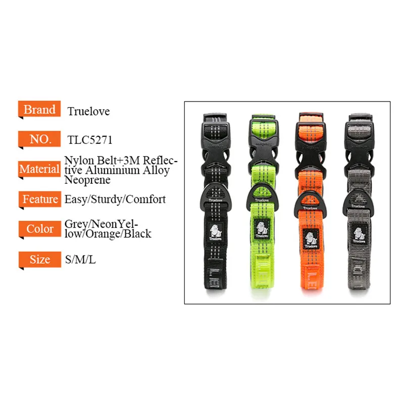 Truelove Dog Collars Set 3M Reflective Collar for Small Medium Large Dogs Puppy Adjustable Padded Soft Nylon Comfy Neck TLC5271