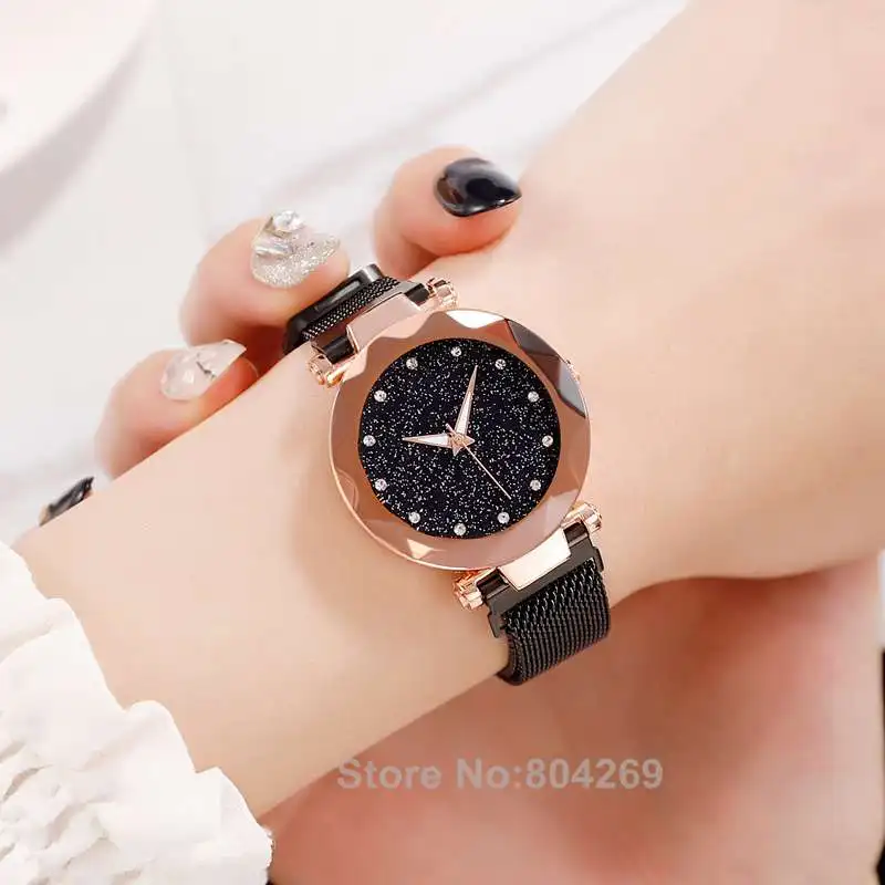 

Wholesale Fashion Women's Colorful Rhinestone Watch Alloy Quartz Starry Sky Wristwatch Simple Stars Rose Case Lazy Lady Watches