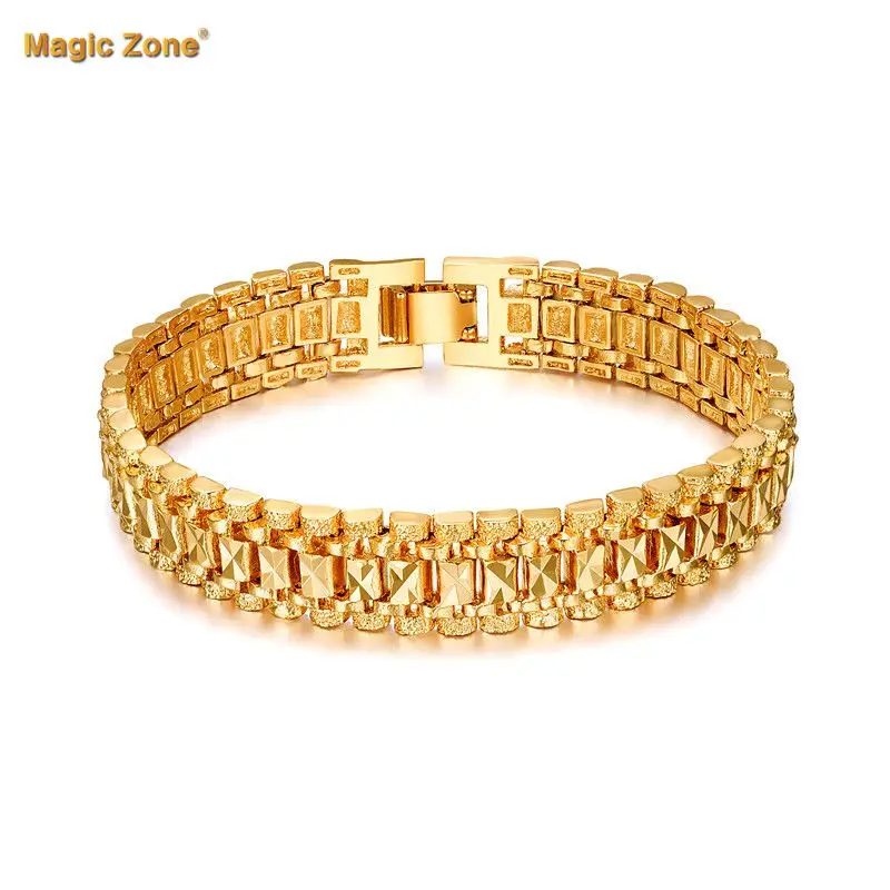 Male Bracelet Women Jewelry 12MM Pulseira Masculine Trendy Gold Color Chunky Chain Link Bracelet Wholesale Bileklik For Man P166