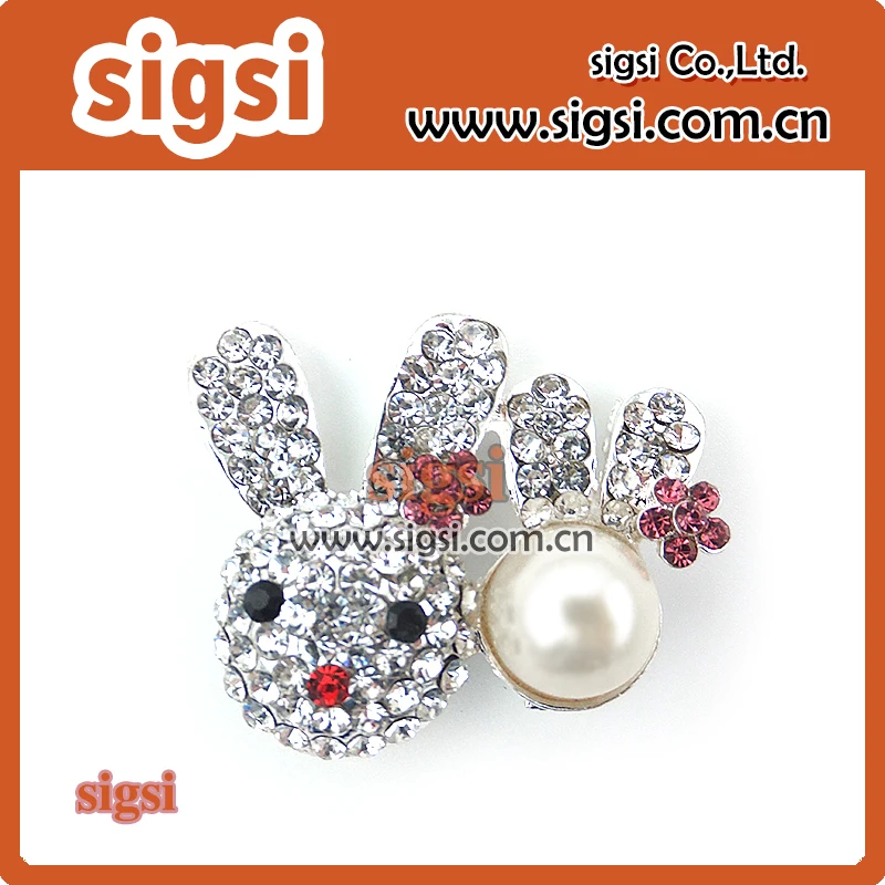 Wholesale fancy cute rabbit/buddy crystal clear Rhinestone pearl Brooch pin gift