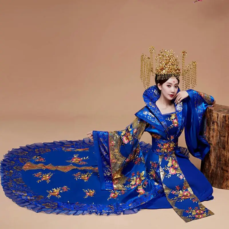 Tang Dynasty Queens Princesses Court Large Sleeves Outfit Performance Ancient Women Han Dresses Imperial Concubines Tail costume