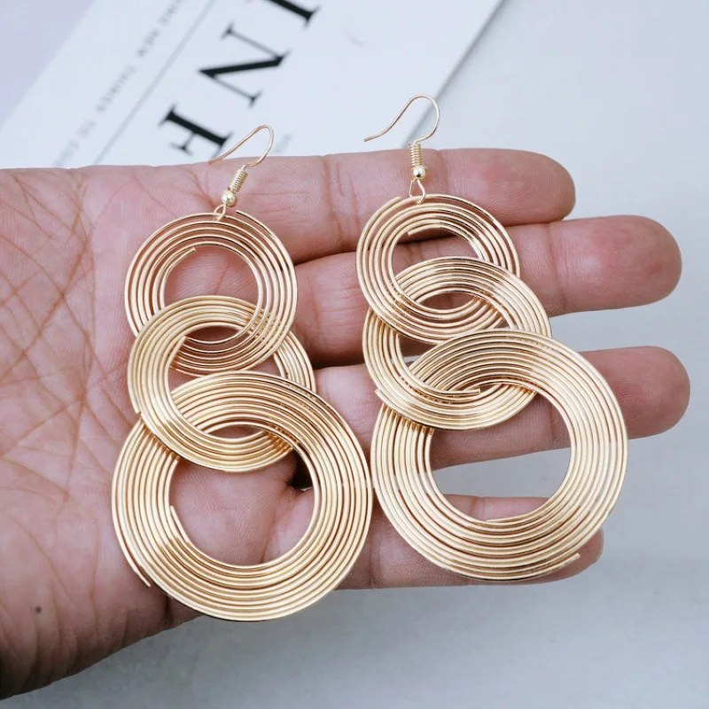 Novelty Exaggerated Geometric Multi-layers Maxi Elastic Metal Spring Dangle Earring Women Jewelry Party Girls Gift