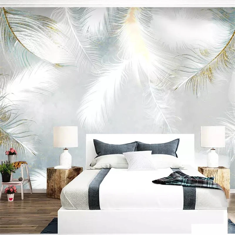 

wellyu Modern minimalist hand-painted watercolor feathers Nordic clean wall custom large murals homr decor wallpaper mural