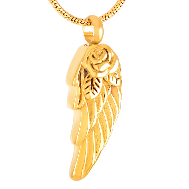 IJD8371 Angel Wing Feather Cremation Urn Jewelry Ashes Holder Stainless Steel Pendant Keepsake Urn Memorial Necklace