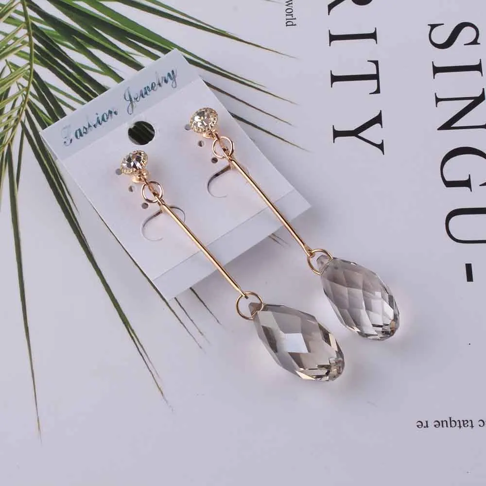 Fashion New Arrival Women Trendy Long crystal Clip On Earrings Without Piercing Women Earring for Chrismas Birthday gift