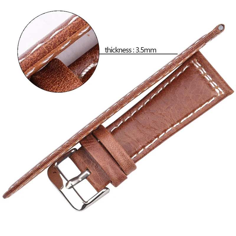 Cowhide Watchband Accessories 22mm 24mm Women Men Genuine Leather Soft Watch Band Strap Black Blue Brown Orange