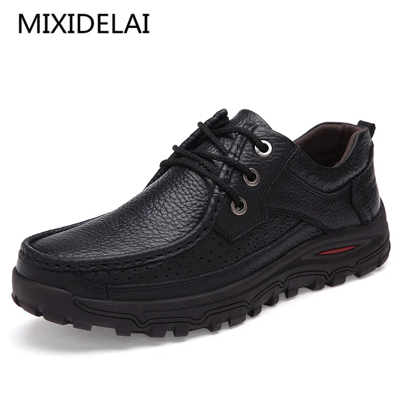 MIXIDELAI Brand Men Shoes Handmade High Quality Genuine Leather Shoes Slip On Comfort Business Man Casual Shoes Big Size 47 48