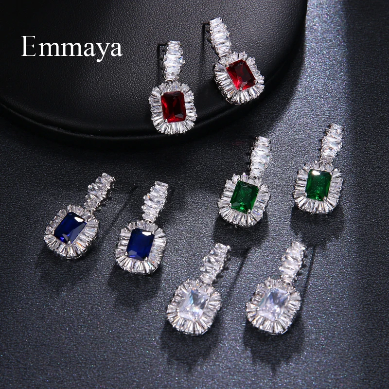 EMMAYA Zircons Luxury Cubic Zirconia Jewelry 4 Colors Large Sparkling Big Zircon Crystal Earrings For Girls Wedding