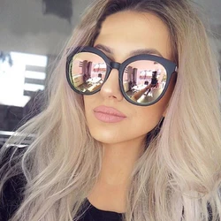 Mirror Sunglasses Women Cat Eye Oversized Round Pink Sunglasses Female Luxury Brand High Quality Glasses Ladies Lady UV400