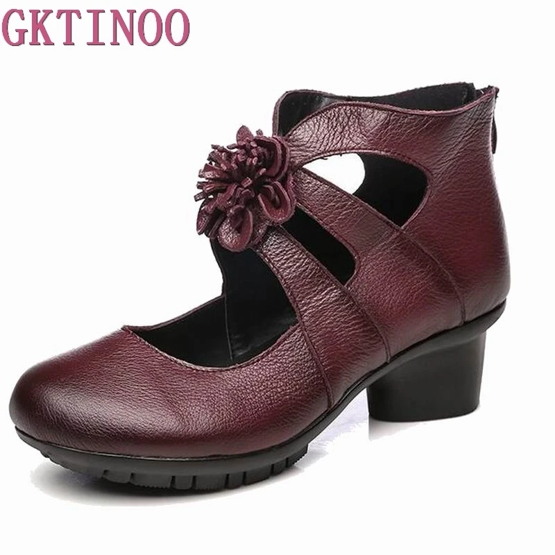 GKTINOO Vintage Summer Women\'s Shoes Genuine Leather High Heel Shoes 2024 Autumn Fashion Shoes Non-Slip Soft Bottom Women Pumps