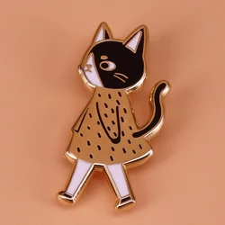 Walking cat enamel pin cute animal brooch cat lady badge gold black art jewelry women shirts jacket backpack accessories