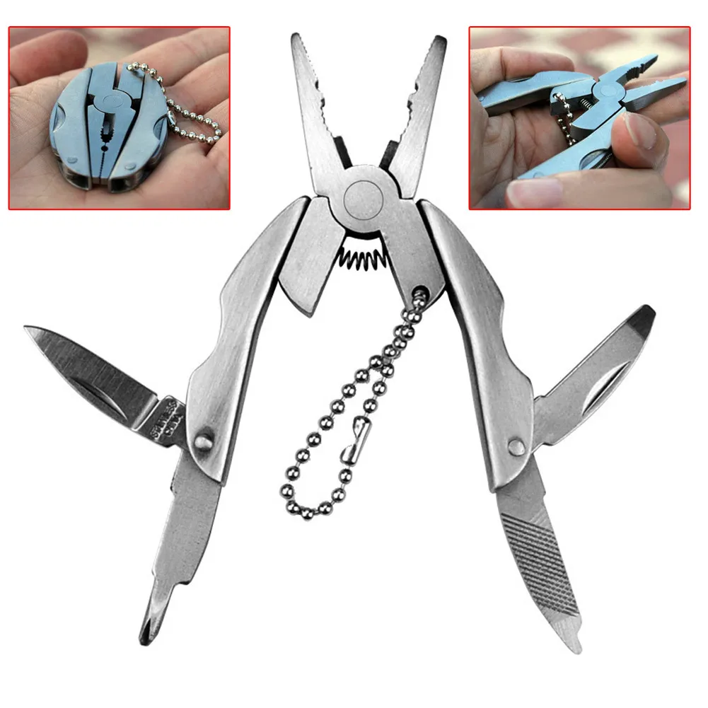 Outdoor keychain pliers Multifunction Folding Plier Mini Stainless Steel Folding Keychain Screwdriver Portable Camping Tools