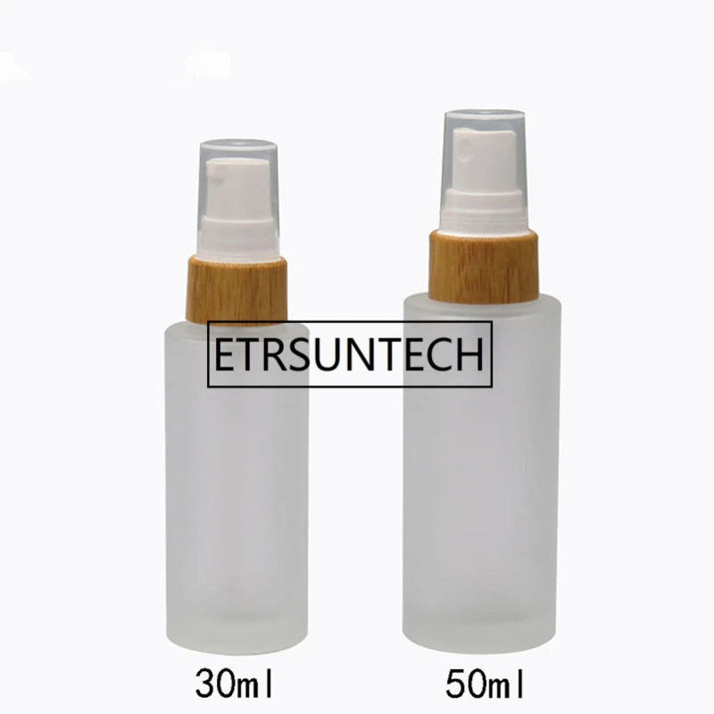 

50ML Frost Glass Bottle with Wood Lotion Bamboo Spray Nozzle Cosmetic Essence Toner Packaging Bottle F1430