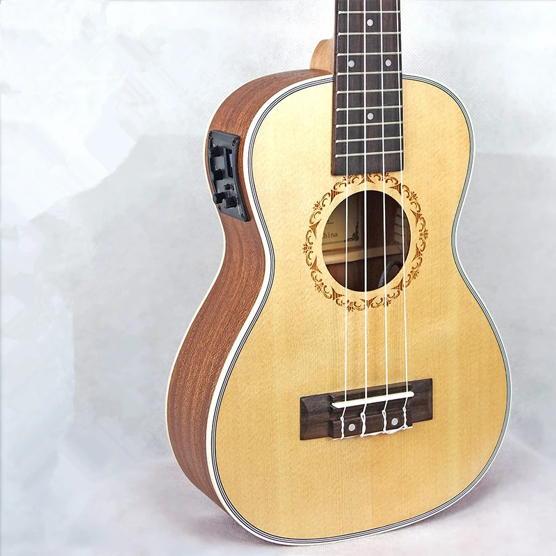 26 Inch Tenor Electric Ukulele Guitar Top Spruce Body Mahogany Ukelele 4 Strings Mini Guitar with Pickup EQ ABS Adging