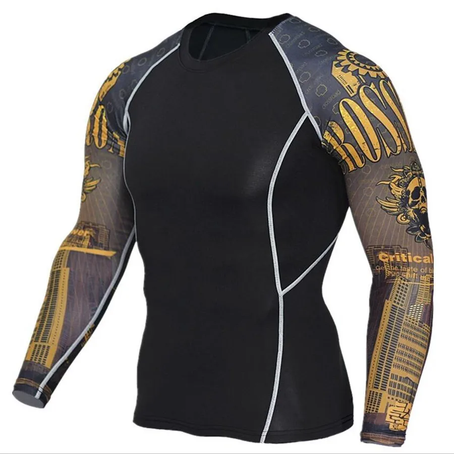 New MMA3D Printed T-shirts Men Compression Shirt Thermal Long Sleeve T Shirt Mens Fitness Bodybuilding Skin Tight Quick Dry Tops