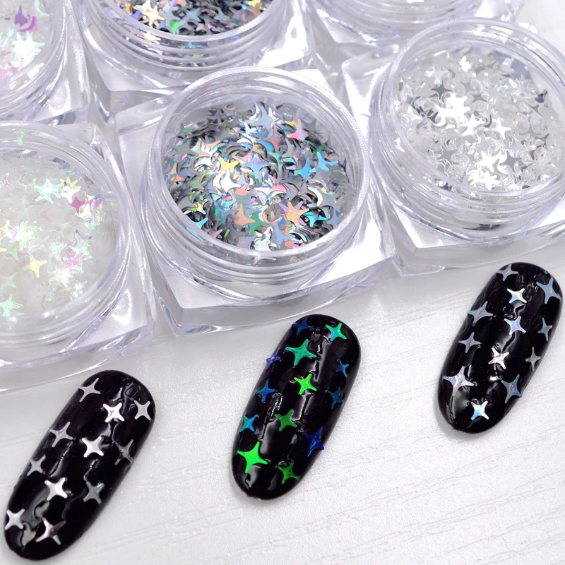 6 Pieces Mixed Sizes Starlight Nail Art Decoariton Decals Glitter Flake Nail Sequins Manicure Nail Supplies Tool