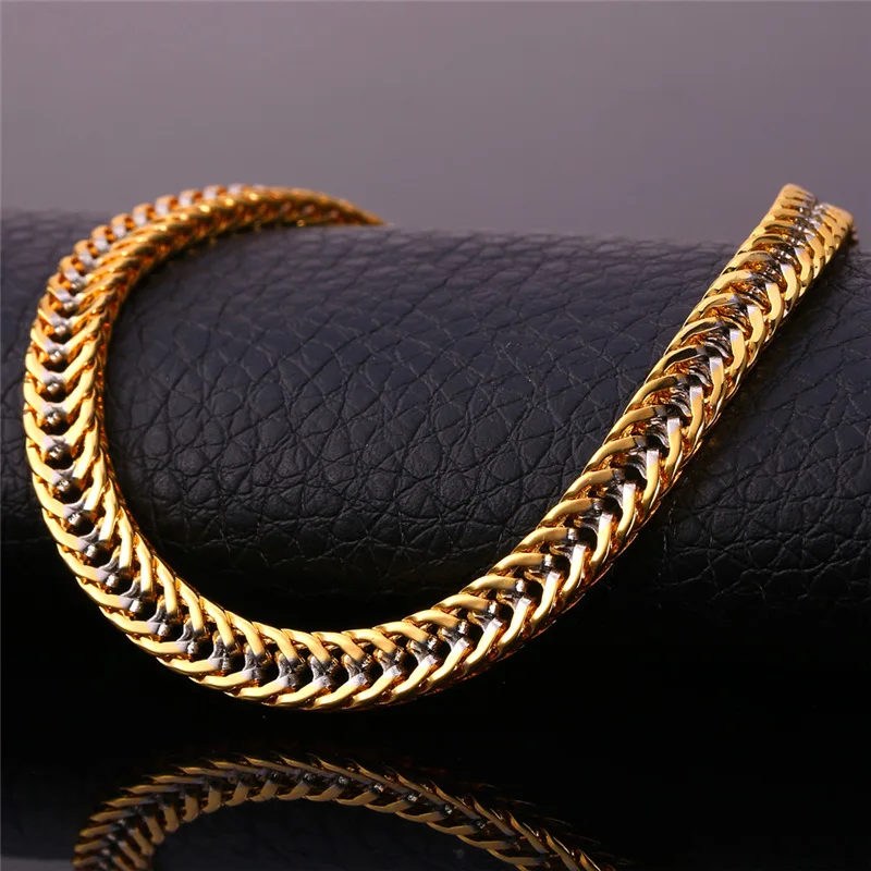 U7 Mens Bracelets Gold Color Two Tone Gold Trendy 5 MM 21 CM Franco Chain Bracelet Men Jewelry H718 QC24