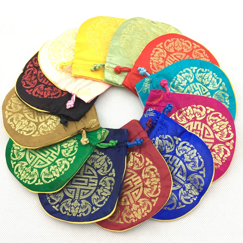 50pcs Drawstring Chinese style Silk Brocade Jewelry Pouch Small Good Luck Bags Wholesale Sachet Candy Gift Packaging