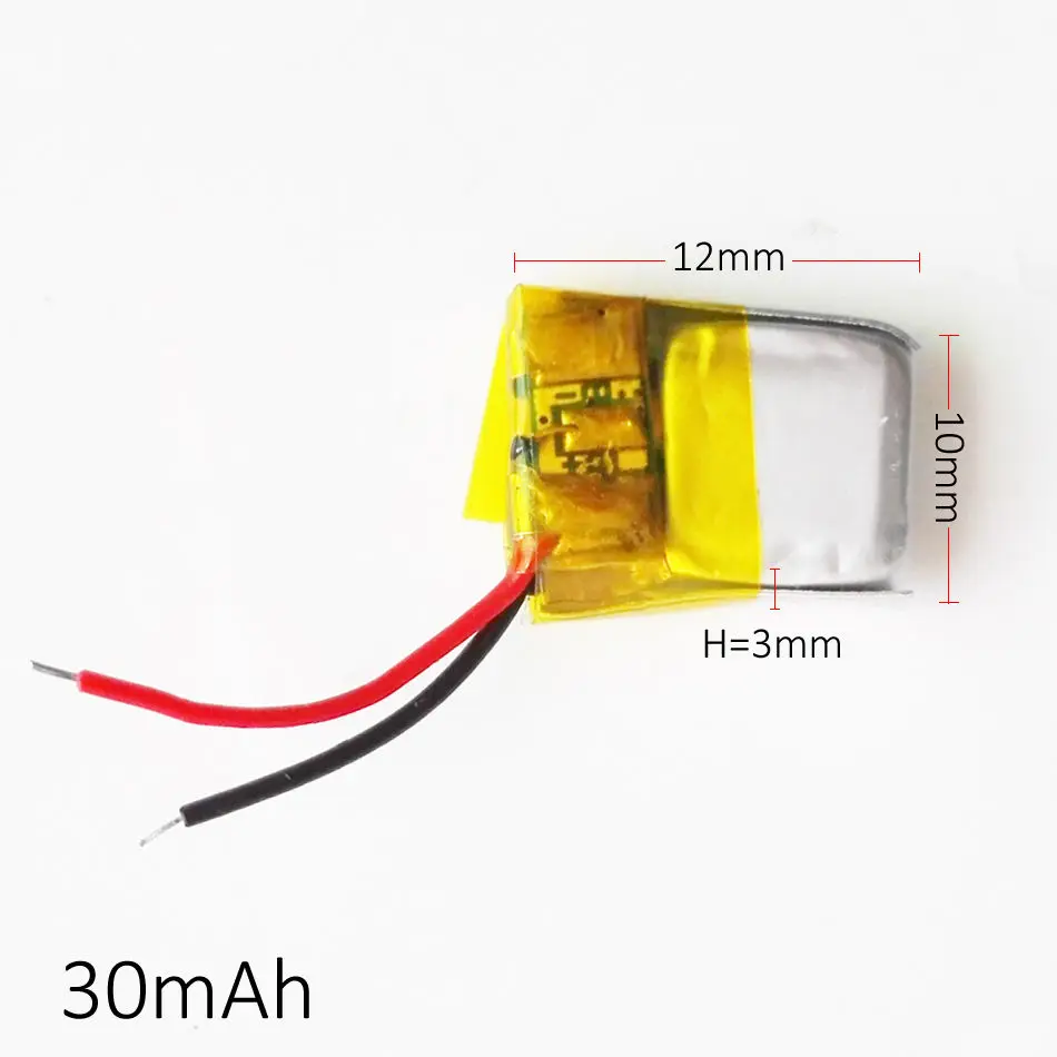 2 szt. 3.7V 30mAh akumulator litowo-polimerowy Li-Po 301012 do zestawu słuchawkowego Bluetooth MP3 wideo długopis bransoletka zegarek z lampą Led