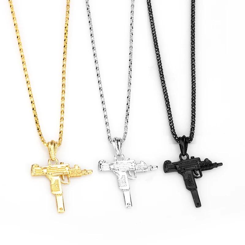 

PUBG Game UZI Kolye GUN Shape Pendant Necklace Men Hip Hop Jewelry 3 Color Army Style Metal Chain Men Necklaces Gothic-30