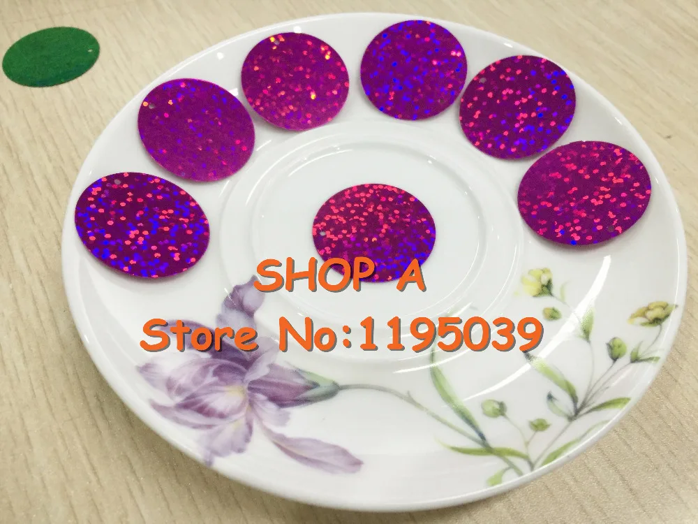 280pcs Large Round Sequins 30mm PVC Sequin Flat Round Paillette Hologram Sequins Decoration Side Hole Laser Rose Red Confetti