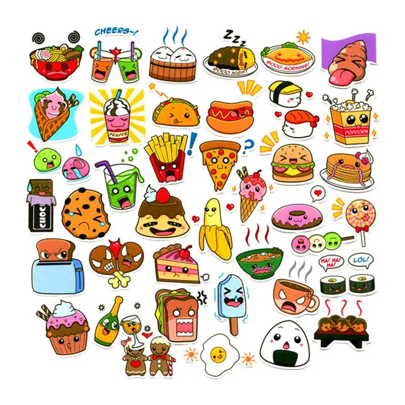 2 Stück Kawaii lustige Lebensmittel Gesicht DIY Dekoration Scrapbooking Notebook Briefpapier Aufkleber ungeschnittene Kunstpapier Planer Tagebuch Aufkleber