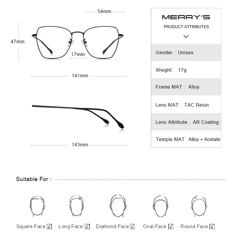 MERRYS DESIGN Men Women Fashion Square Glasses Frame Unisex Luxury Myopia Prescription Optical Eyeglasses S2011