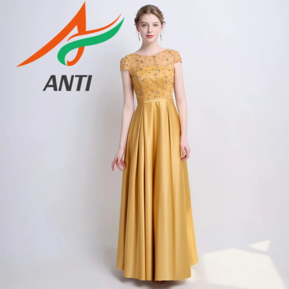 ANTI Elegante A-Line Abendkleider Frauen Dame Kurzarm Bodenlangen Hochzeit Gast Party Kleid Brautjungfer Roben Plus Größe